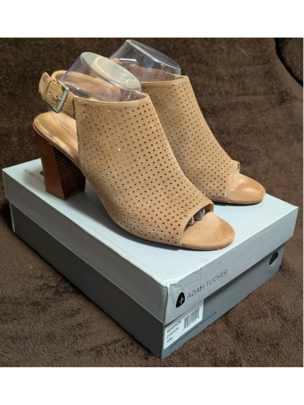 Adam Tucker Meridia-DS Peep Toe Block Heel Taupe Suede Size 10 N38 Women's Shoes